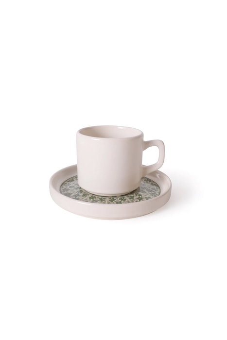 Hermia Juego de tazas de té y platillos de 8 piezas, Crema y verde